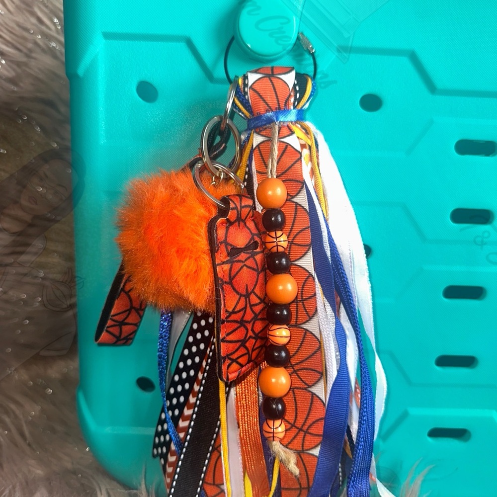 basketball themed boggle bag Keychain with a wristlet, and Chapstick holder